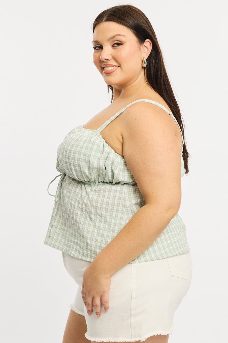 Green Check Babydoll Cami Top for YouandAll Fashion
