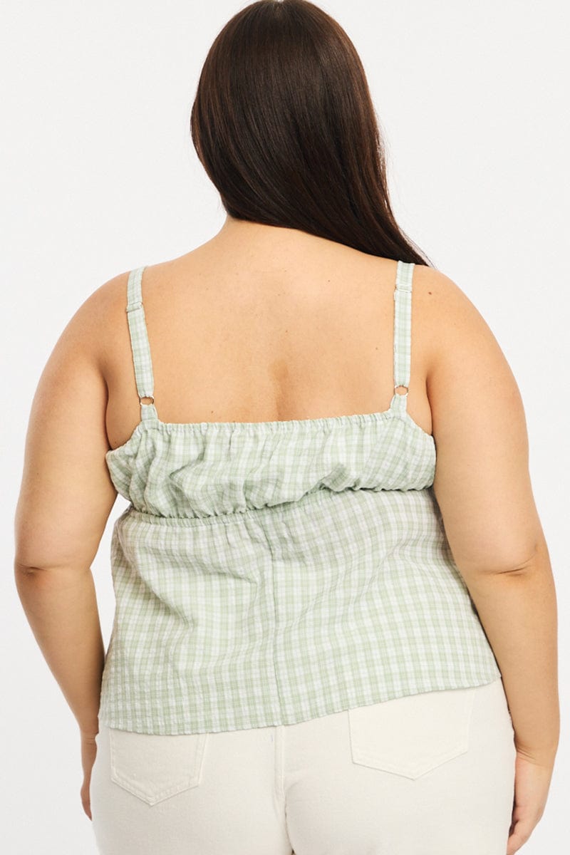 Green Check Babydoll Cami Top for YouandAll Fashion