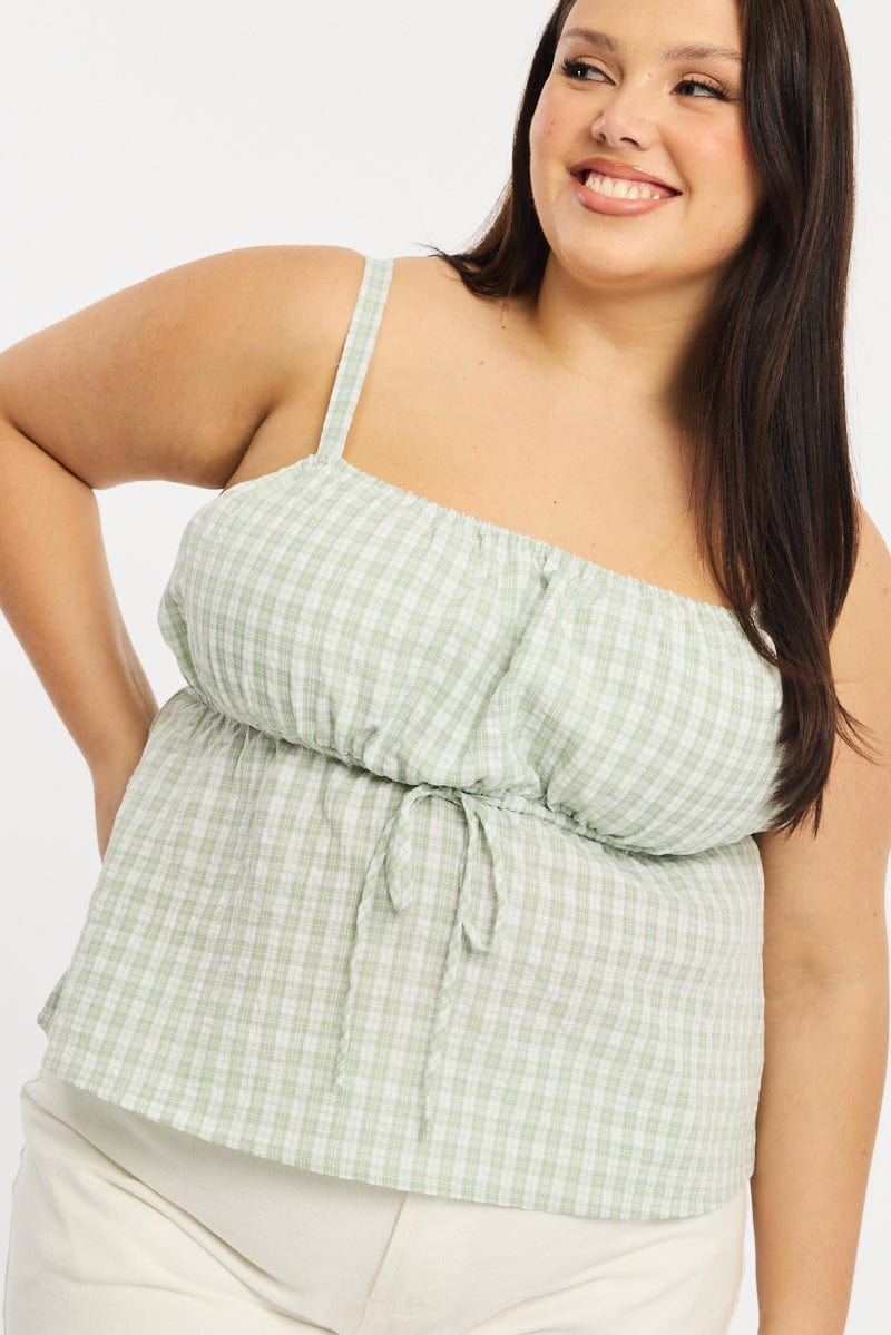 Green Check Babydoll Cami Top for YouandAll Fashion