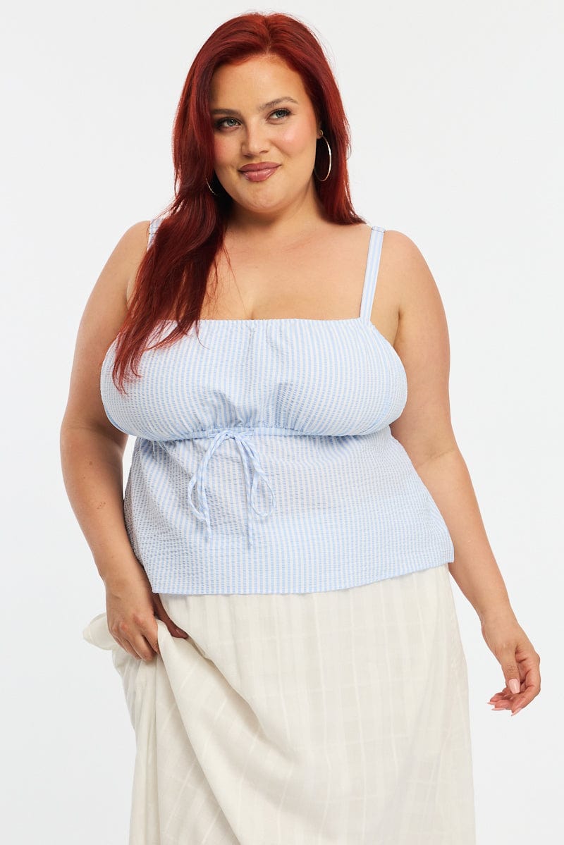 Blue Stripe Babydoll Cami Top for YouandAll Fashion