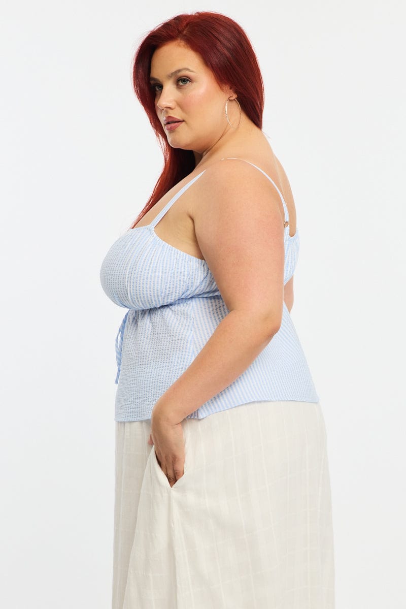 Blue Stripe Babydoll Cami Top for YouandAll Fashion