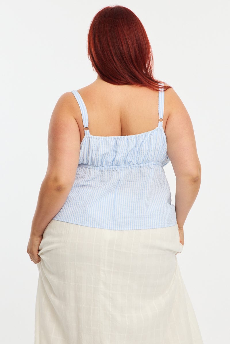 Blue Stripe Babydoll Cami Top for YouandAll Fashion