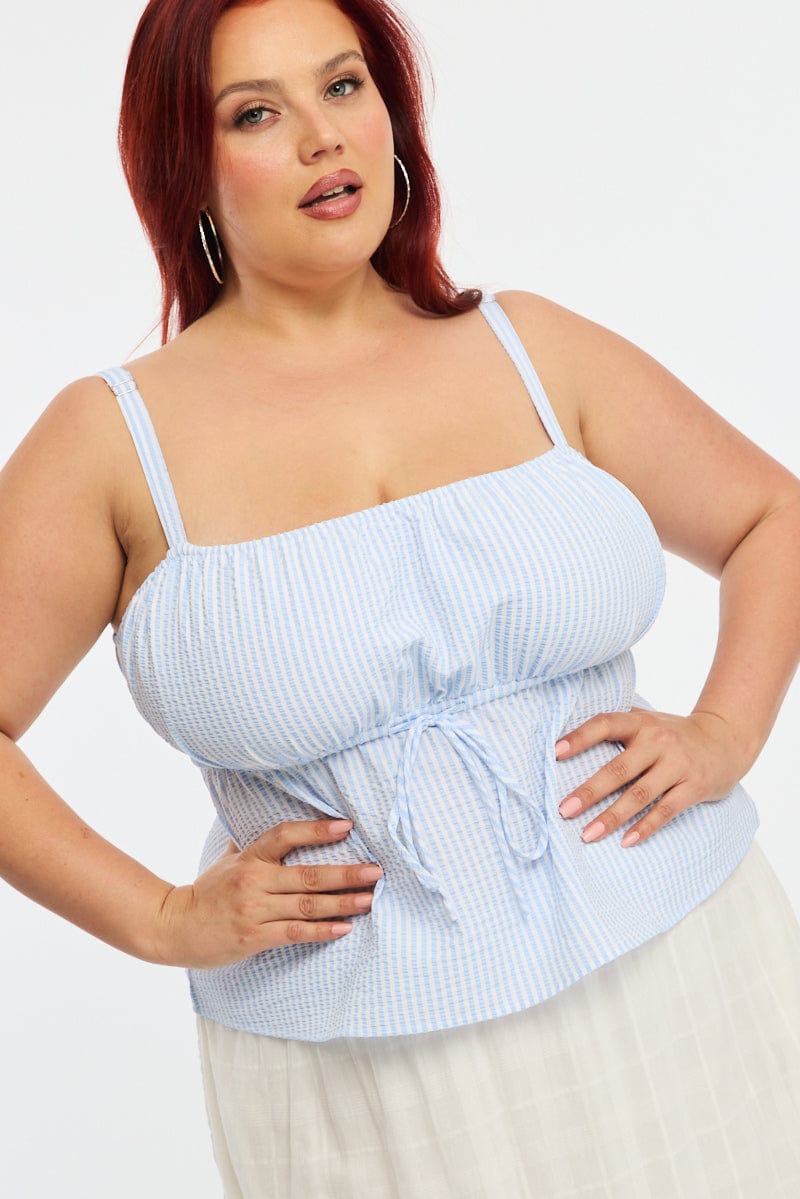 Blue Stripe Babydoll Cami Top for YouandAll Fashion