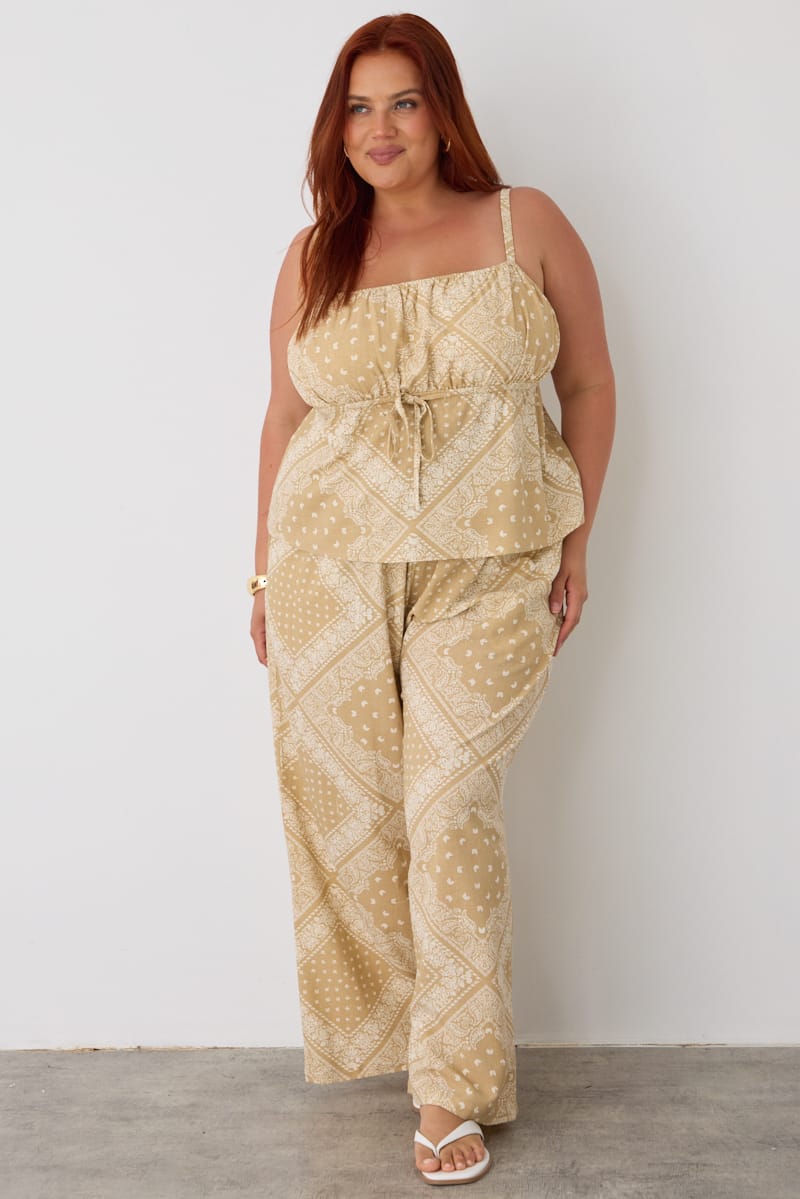 Beige Boho Linen Blend Square Neck Cami for YouandAll Fashion