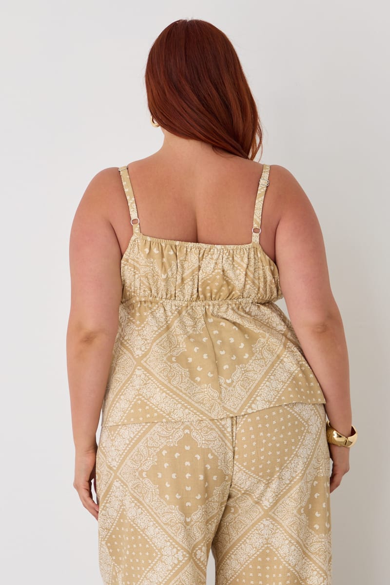 Beige Boho Linen Blend Square Neck Cami for YouandAll Fashion