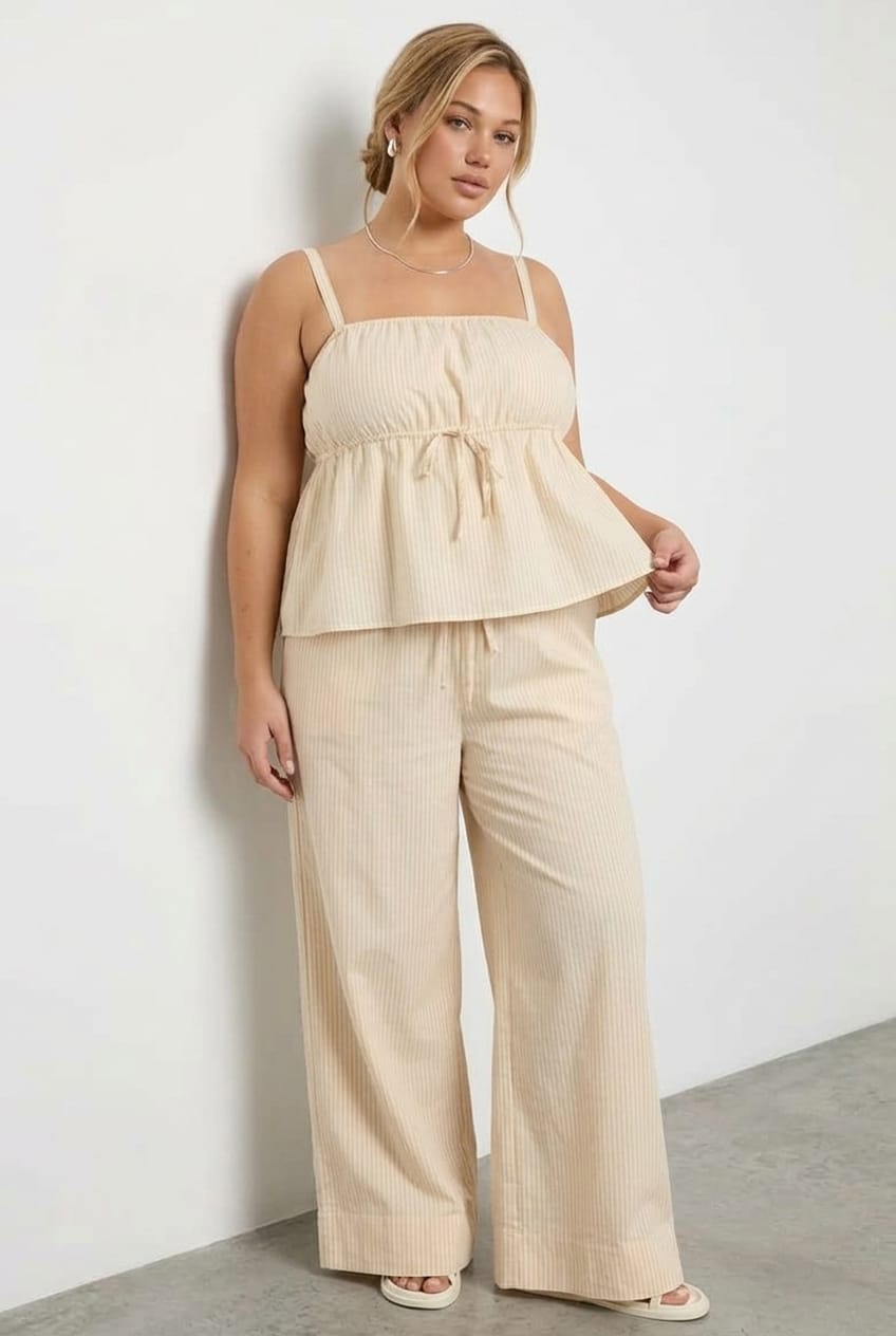 Beige Stripe Babydoll Cami Top