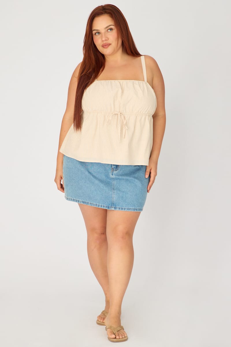 Beige Stripe Babydoll Cami Top for YouandAll Fashion