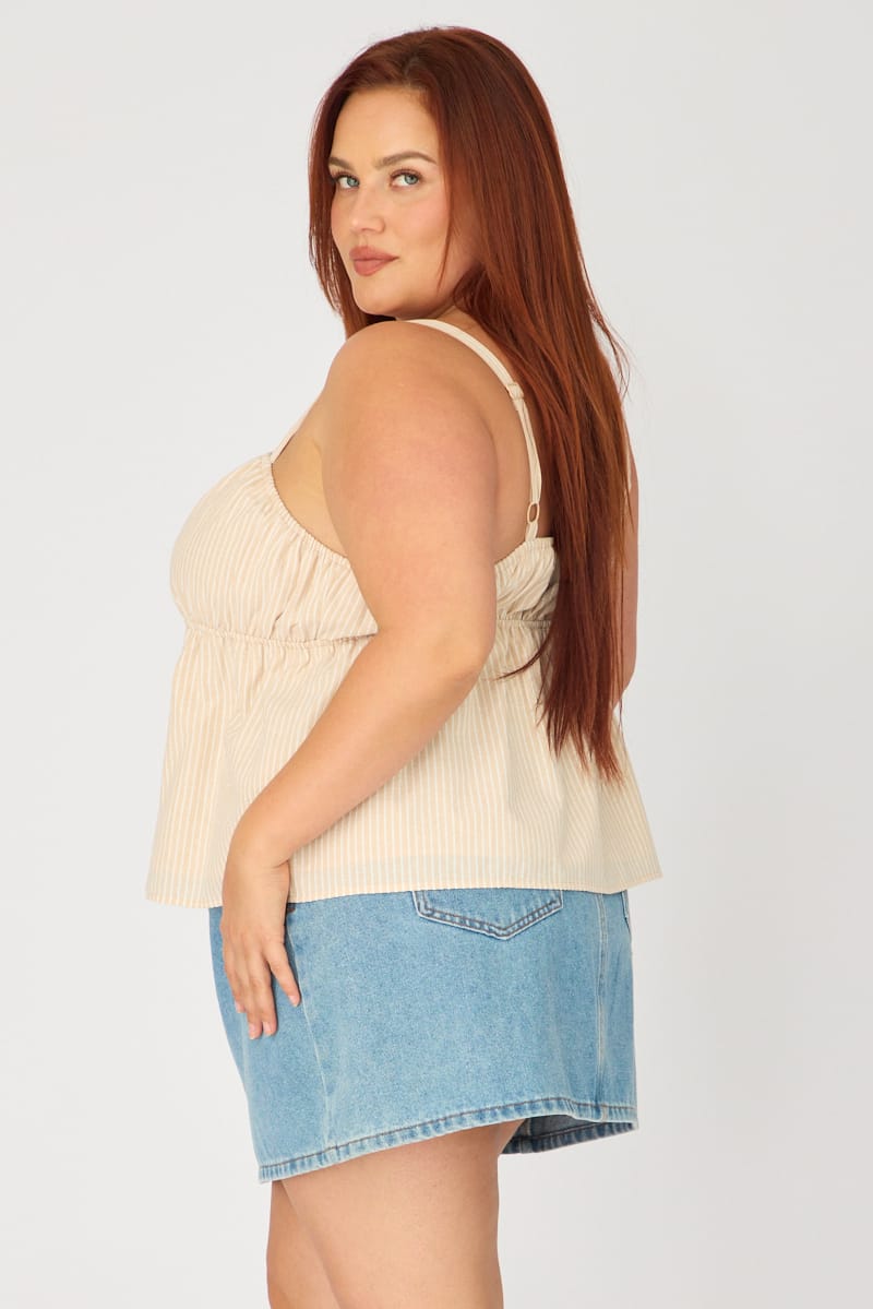 Beige Stripe Babydoll Cami Top for YouandAll Fashion