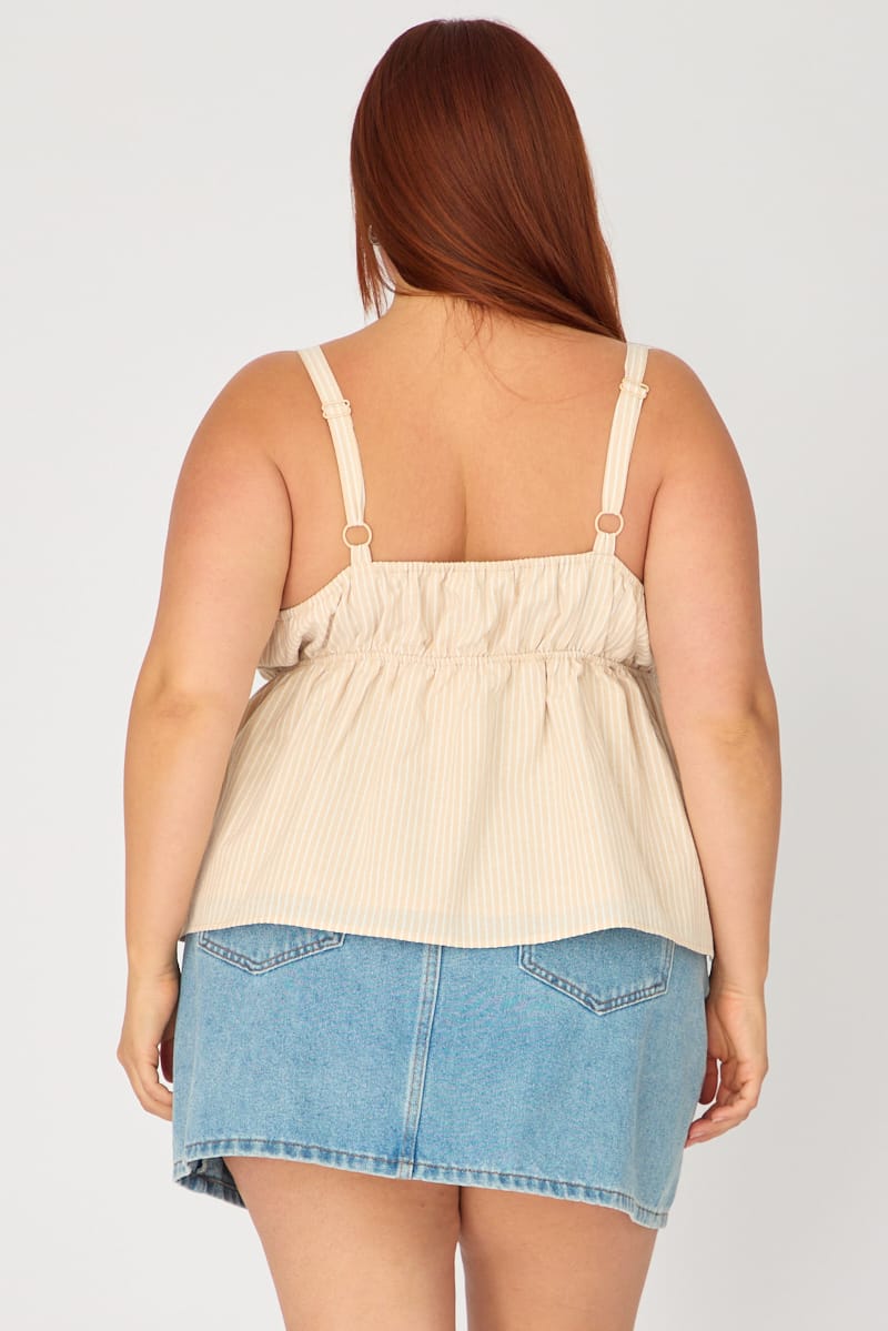 Beige Stripe Babydoll Cami Top for YouandAll Fashion