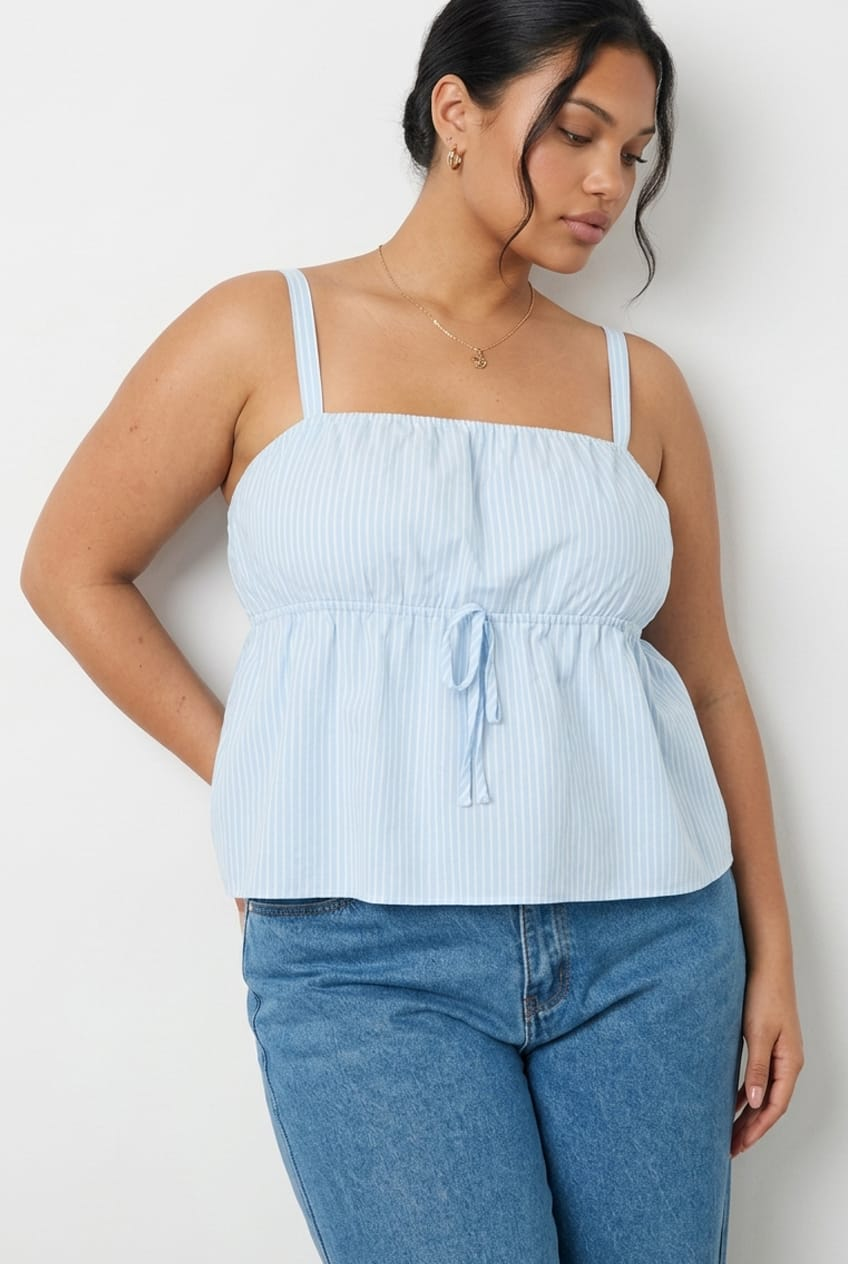 Blue Stripe Babydoll Cami Top for YouandAll Fashion