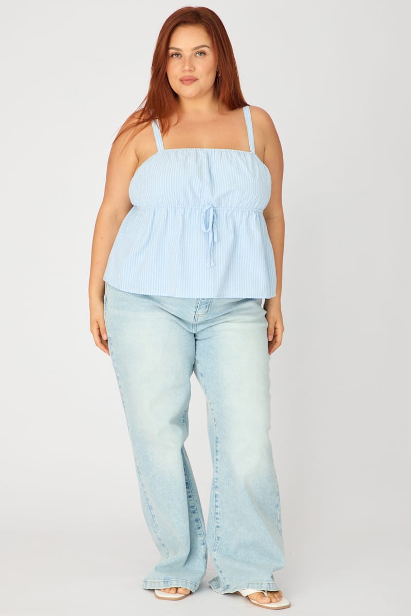 Blue Stripe Babydoll Cami Top for YouandAll Fashion
