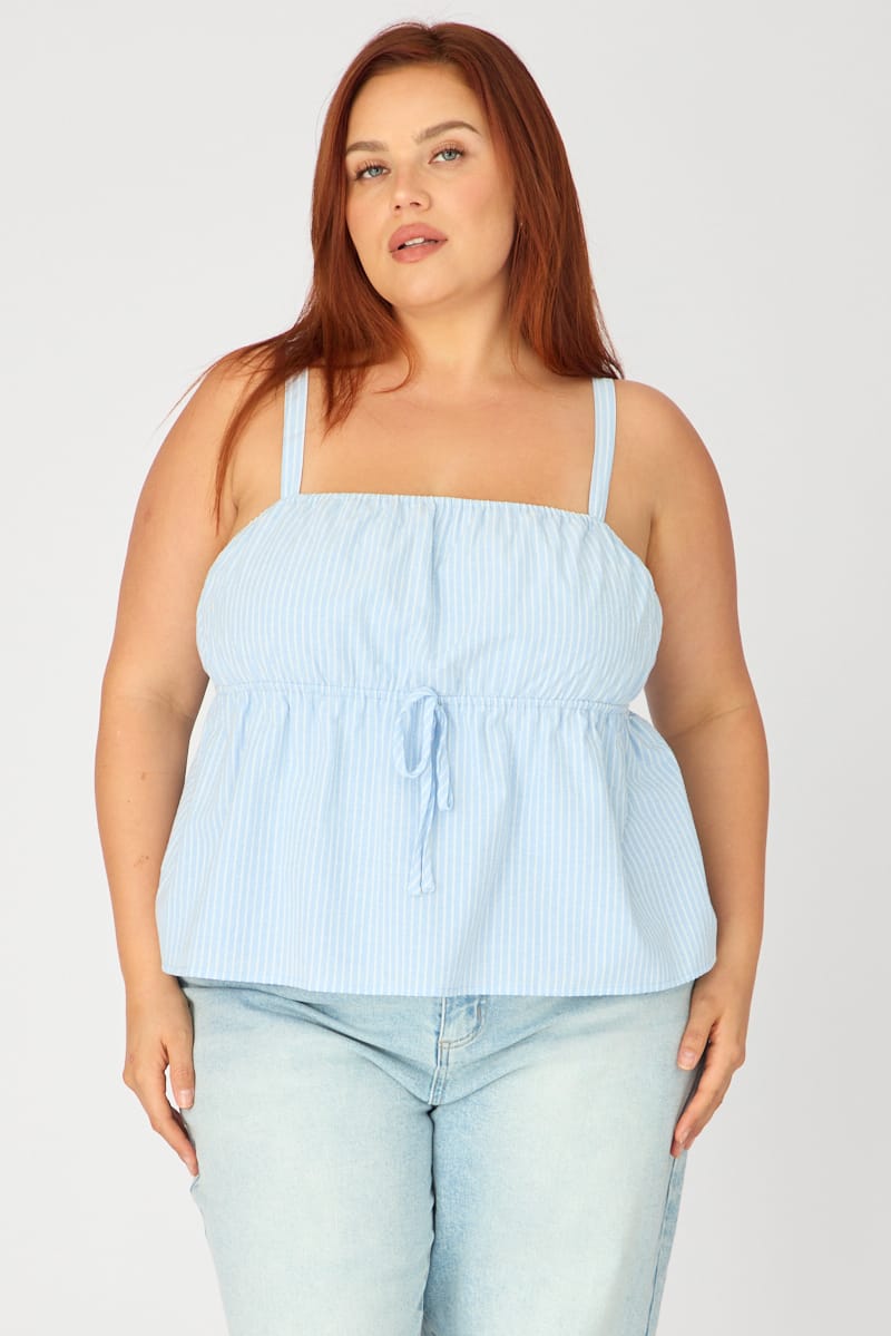 Blue Stripe Babydoll Cami Top for YouandAll Fashion