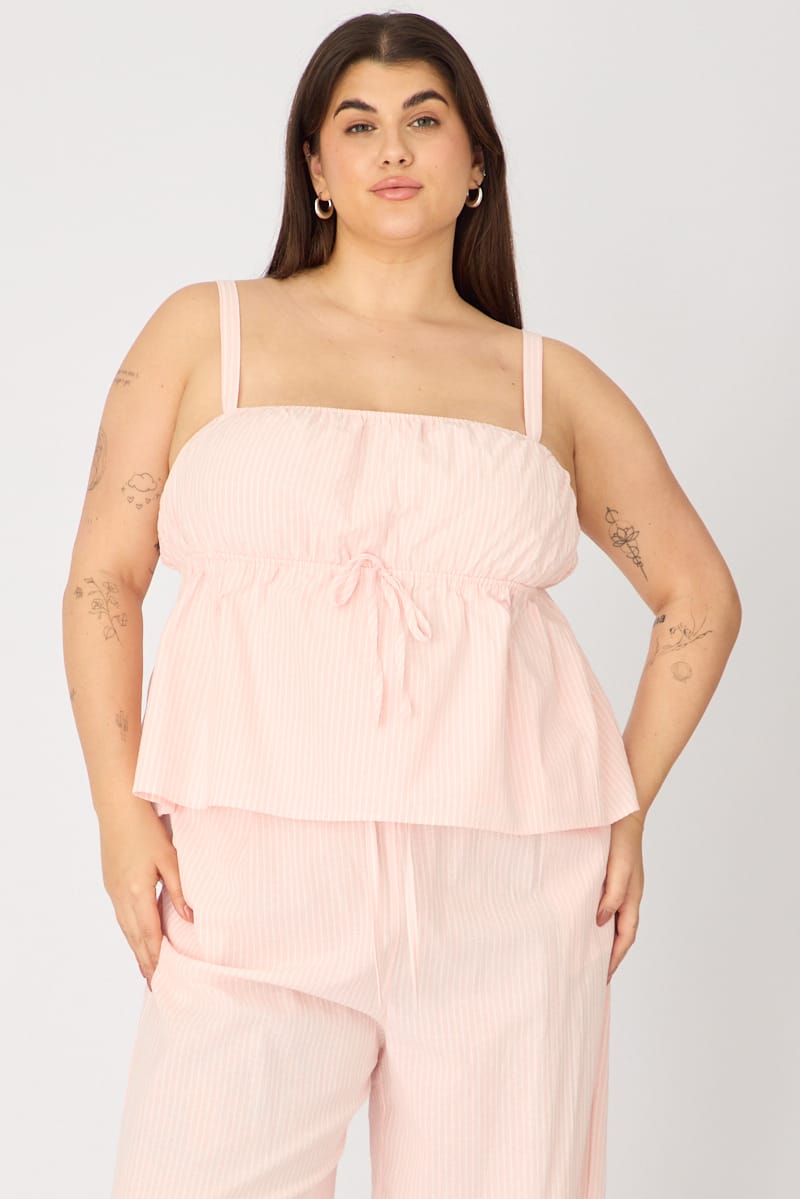 Pink Stripe Babydoll Cami Top for YouandAll Fashion
