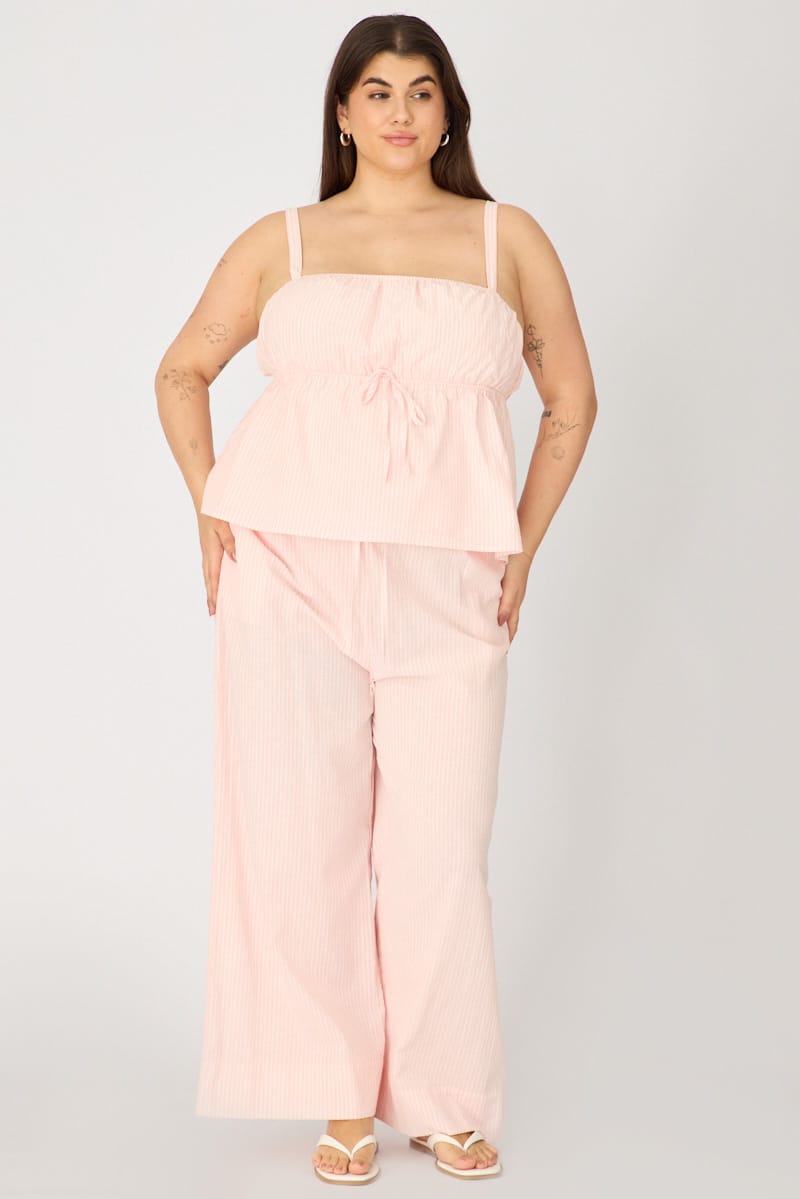 Pink Stripe Babydoll Cami Top for YouandAll Fashion