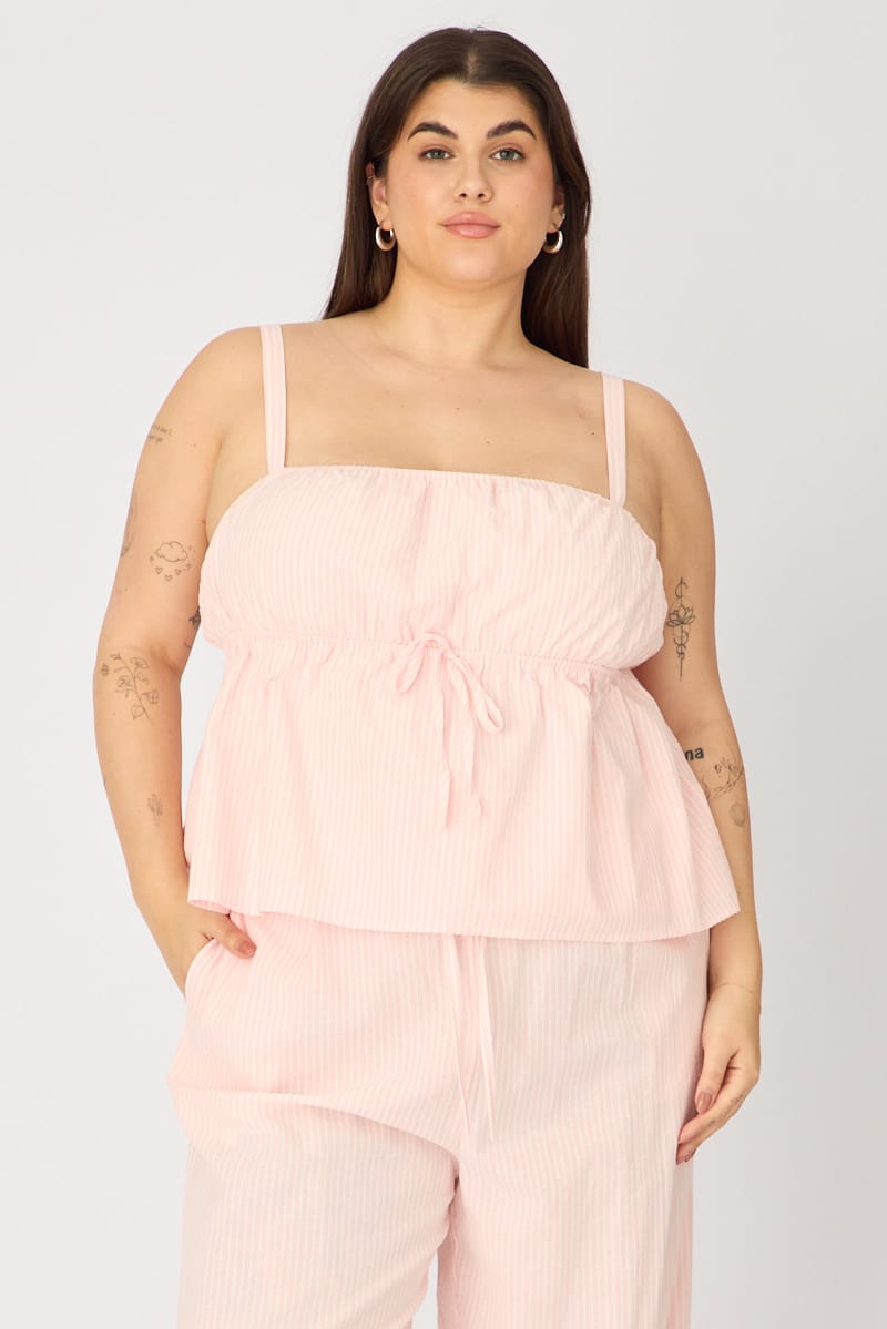 Pink Stripe Babydoll Cami Top for YouandAll Fashion