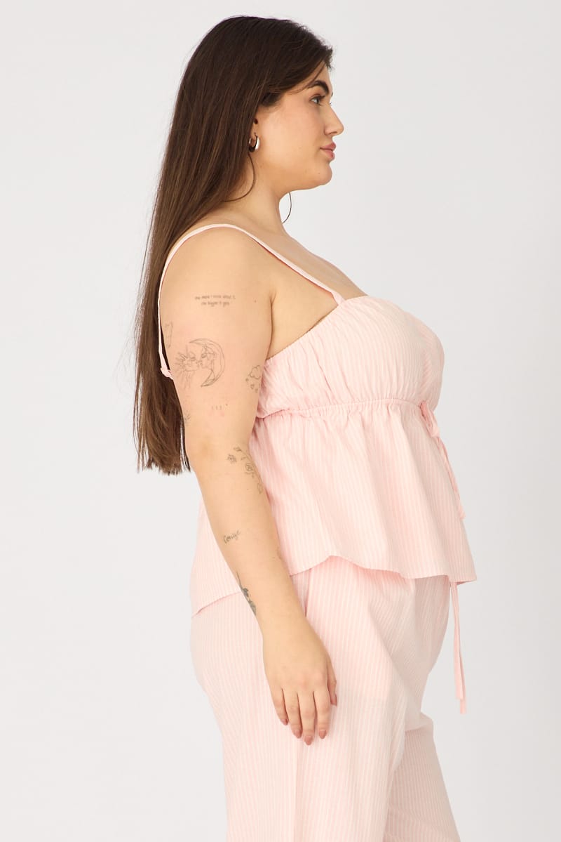 Pink Stripe Babydoll Cami Top for YouandAll Fashion