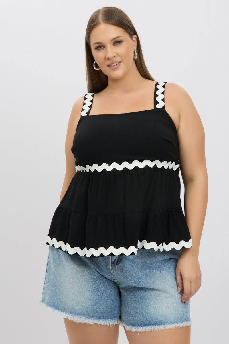 Black Smock Top Sleeveless Ric Rac for YouandAll Fashion