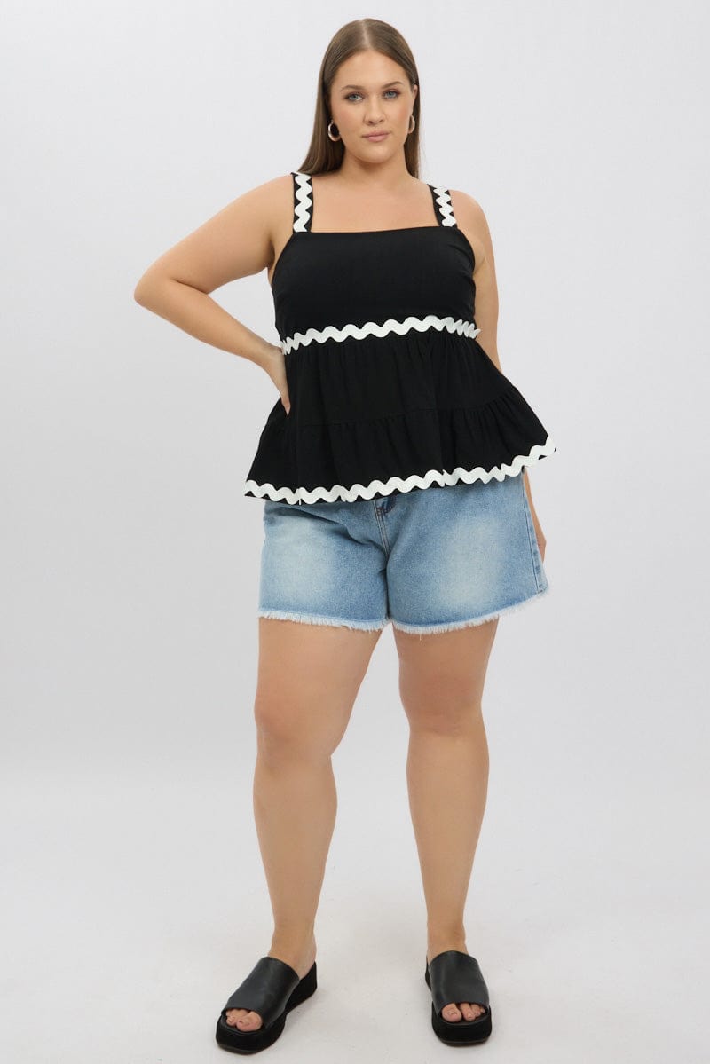 Black Smock Top Sleeveless Ric Rac for YouandAll Fashion