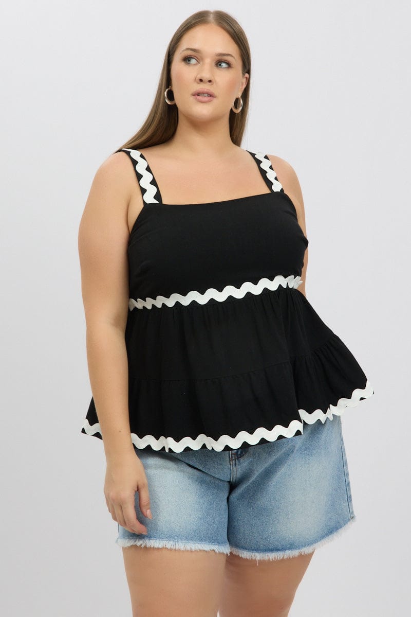 Black Smock Top Sleeveless Ric Rac for YouandAll Fashion