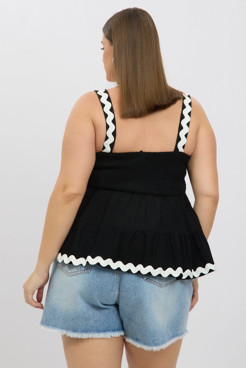 Black Smock Top Sleeveless Ric Rac for YouandAll Fashion