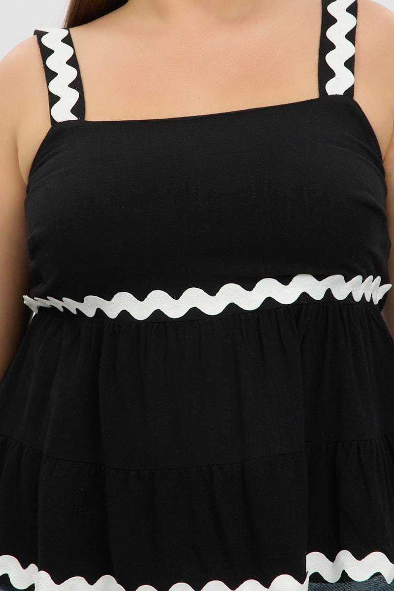 Black Smock Top Sleeveless Ric Rac for YouandAll Fashion