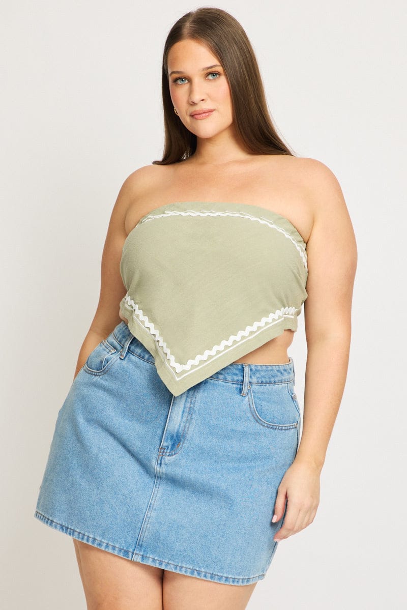 Green Scarf Top Strapless Linen Blend Ric Rac for YouandAll Fashion