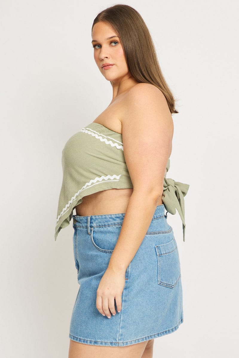 Green Scarf Top Strapless Linen Blend Ric Rac for YouandAll Fashion