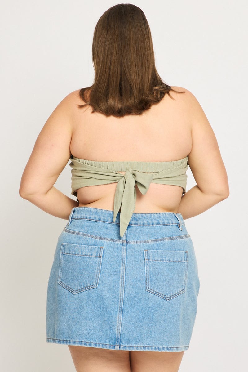 Green Scarf Top Strapless Linen Blend Ric Rac for YouandAll Fashion