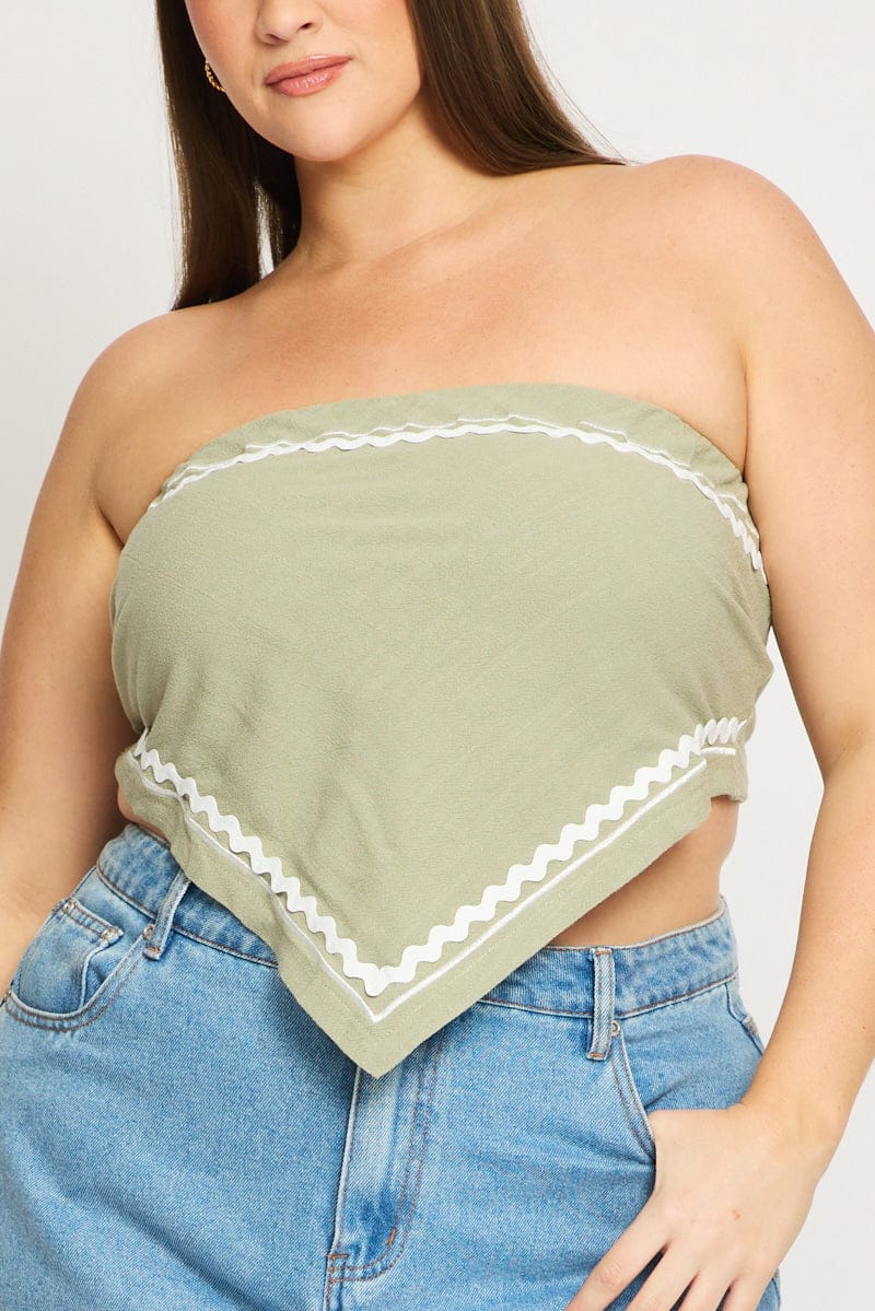 Green Scarf Top Strapless Linen Blend Ric Rac for YouandAll Fashion