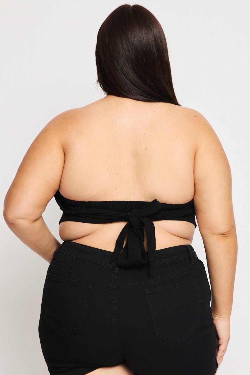 Black Scarf Top Strapless Linen Blend Ric Rac for YouandAll Fashion