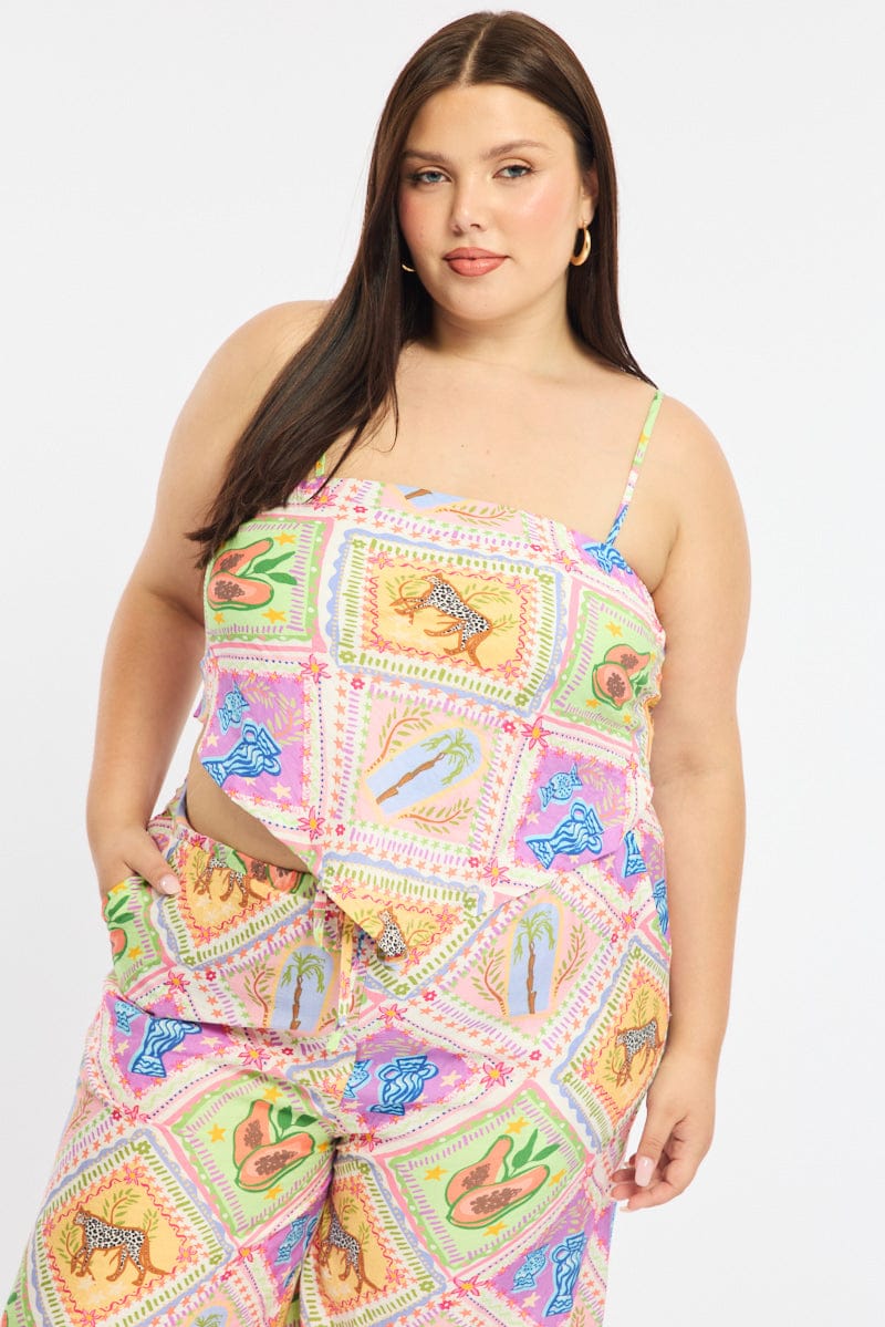 Multi Abstract Scarf Top Sleeveless for YouandAll Fashion