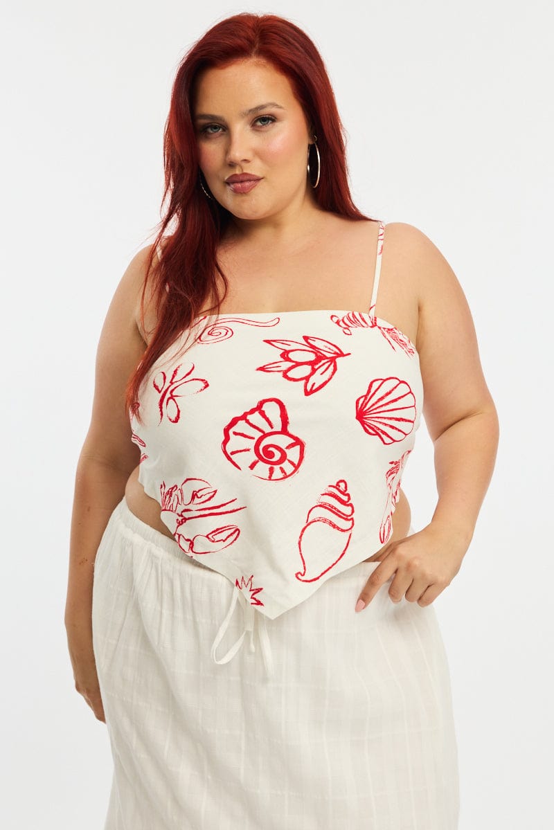 Red Abstract Scarf Top Strapless for YouandAll Fashion