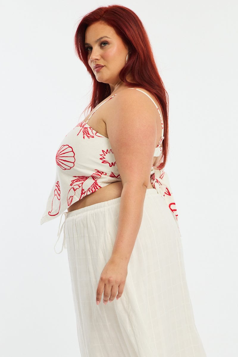 Red Abstract Scarf Top Strapless for YouandAll Fashion