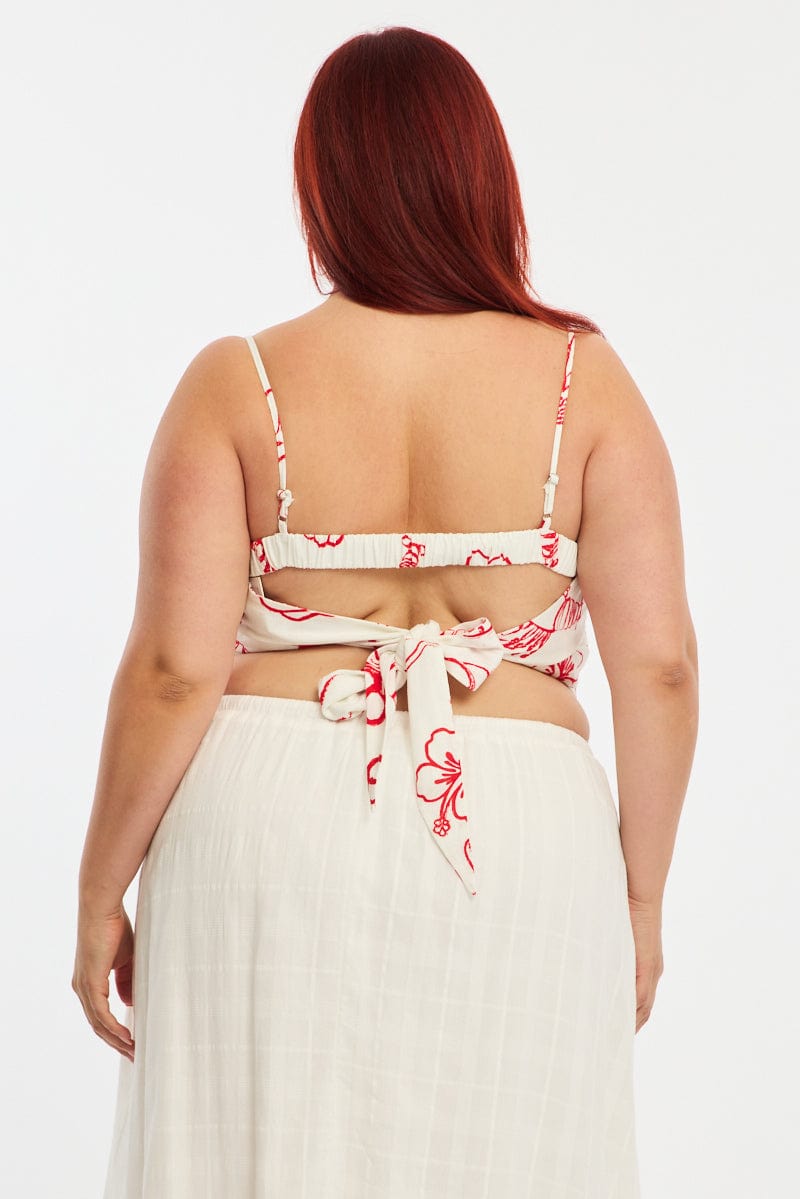 Red Abstract Scarf Top Strapless for YouandAll Fashion