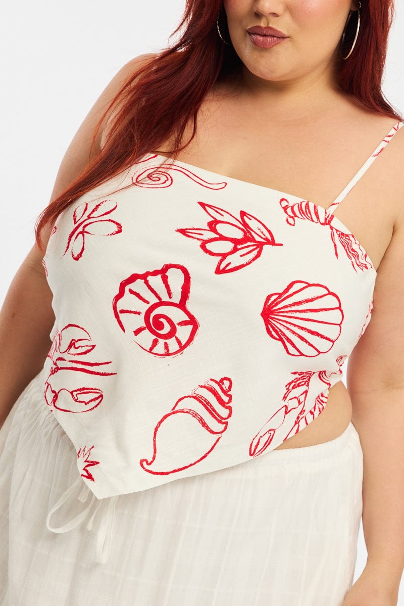 Red Abstract Scarf Top Strapless for YouandAll Fashion