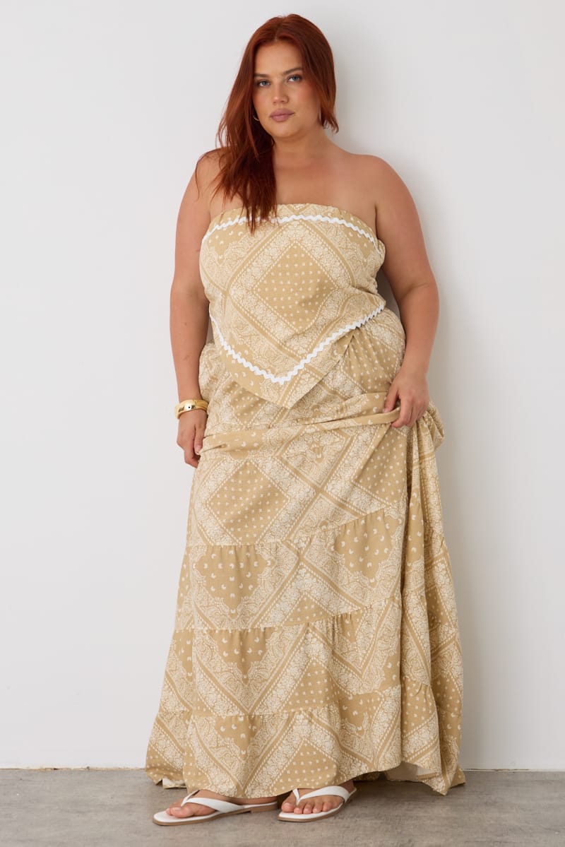 Beige Boho Linen Blend Bandeau Top for YouandAll Fashion