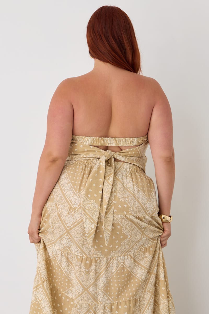 Beige Boho Linen Blend Bandeau Top for YouandAll Fashion