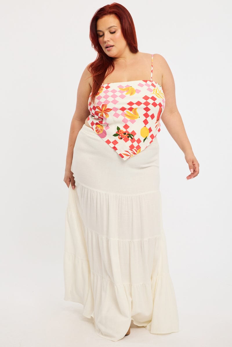 Orange Abstract Scarf Hem Top Sleeveless Tie Back Linen Blend for YouandAll Fashion
