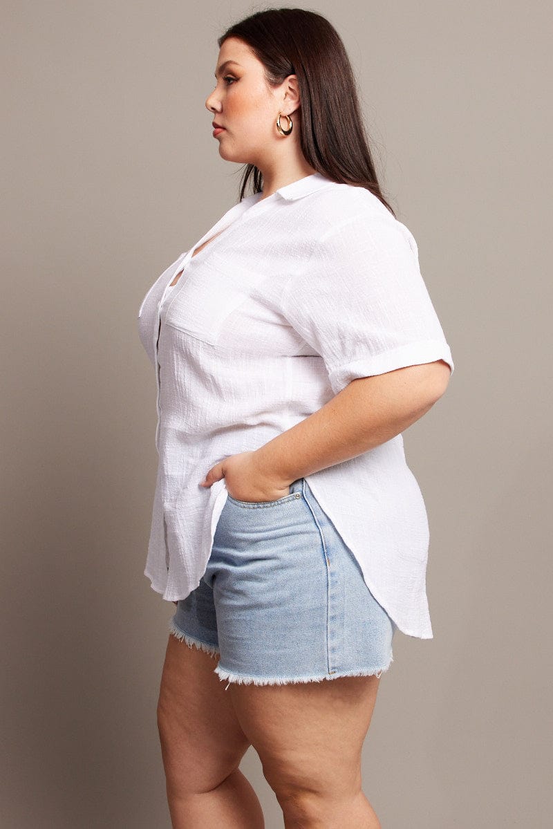 White Relaxed Shirt Short Sleeve Pocket for YouandAll Fashion