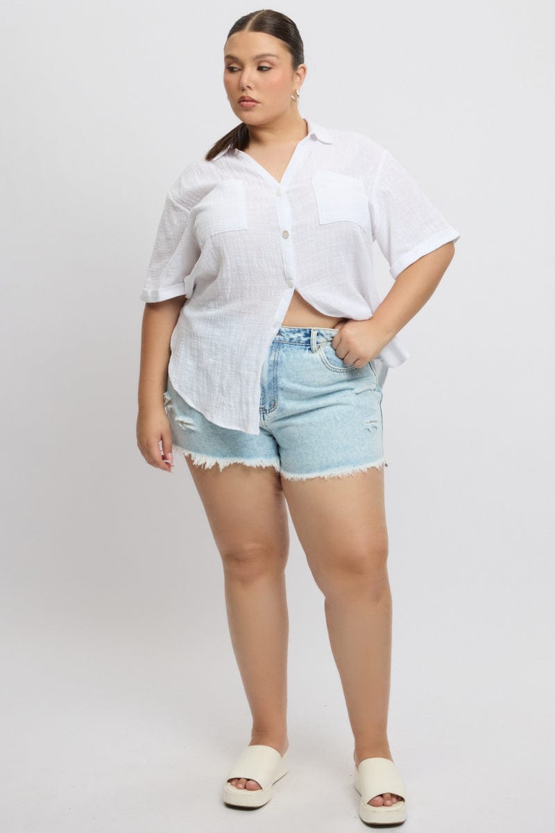 White Relaxed Shirt Short Sleeve Pocket for YouandAll Fashion