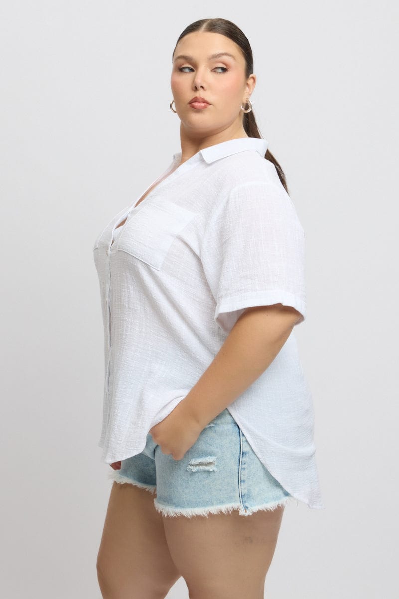 White Relaxed Shirt Short Sleeve Pocket for YouandAll Fashion