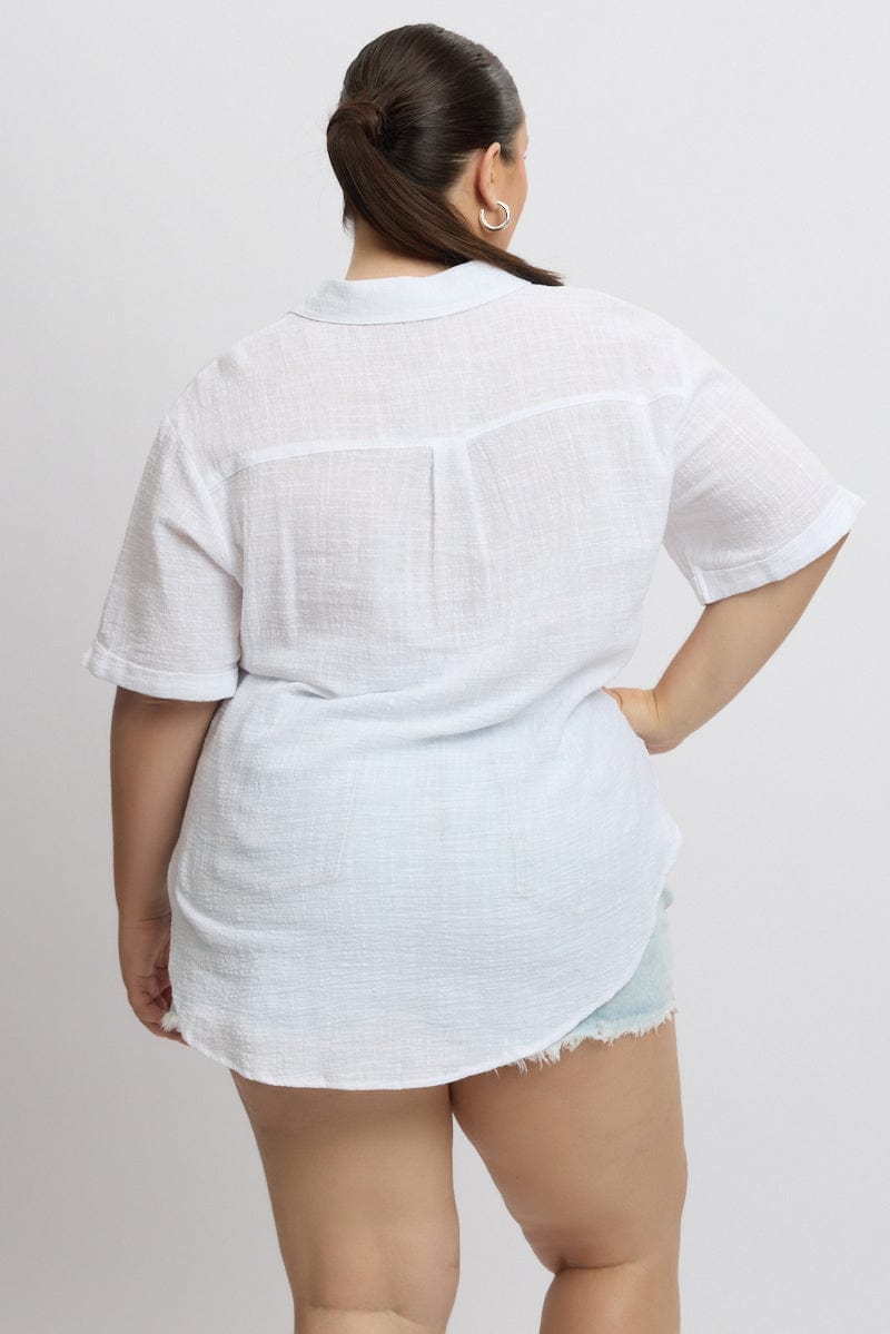 White Relaxed Shirt Short Sleeve Pocket for YouandAll Fashion