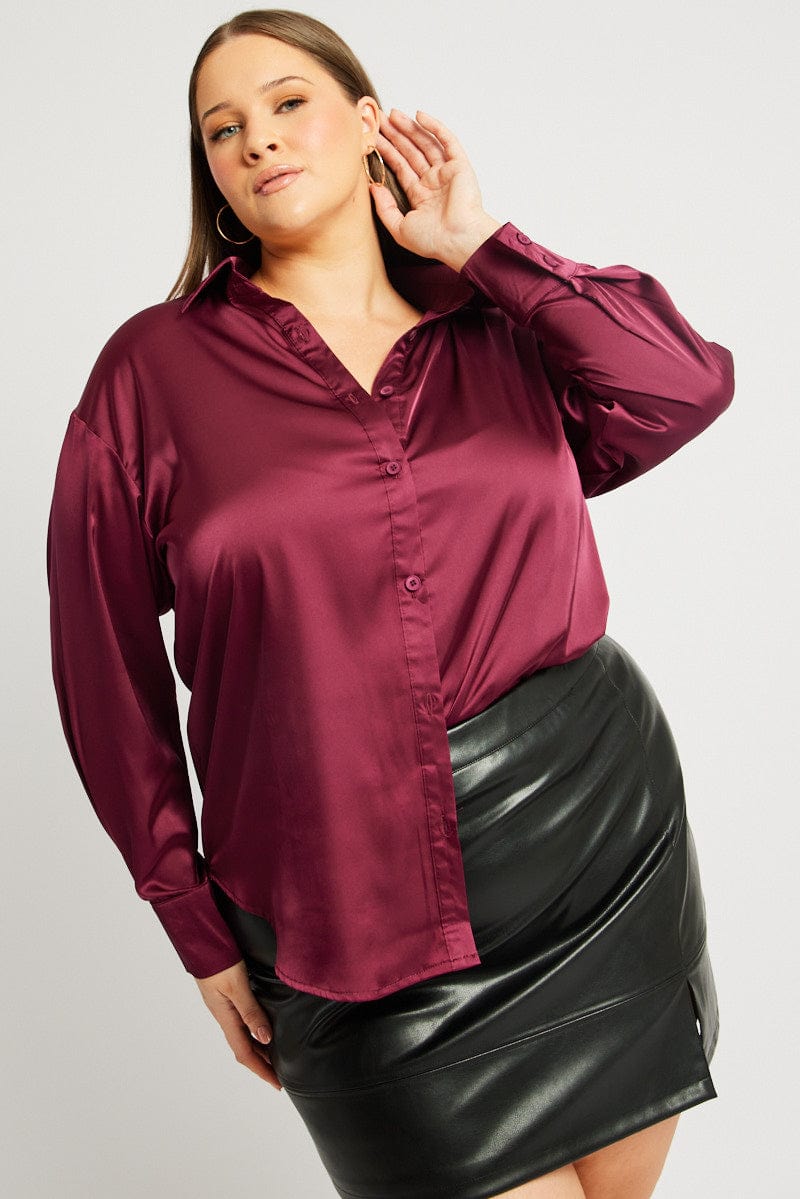 Red Satin Shirt Long Sleeve for YouandAll Fashion