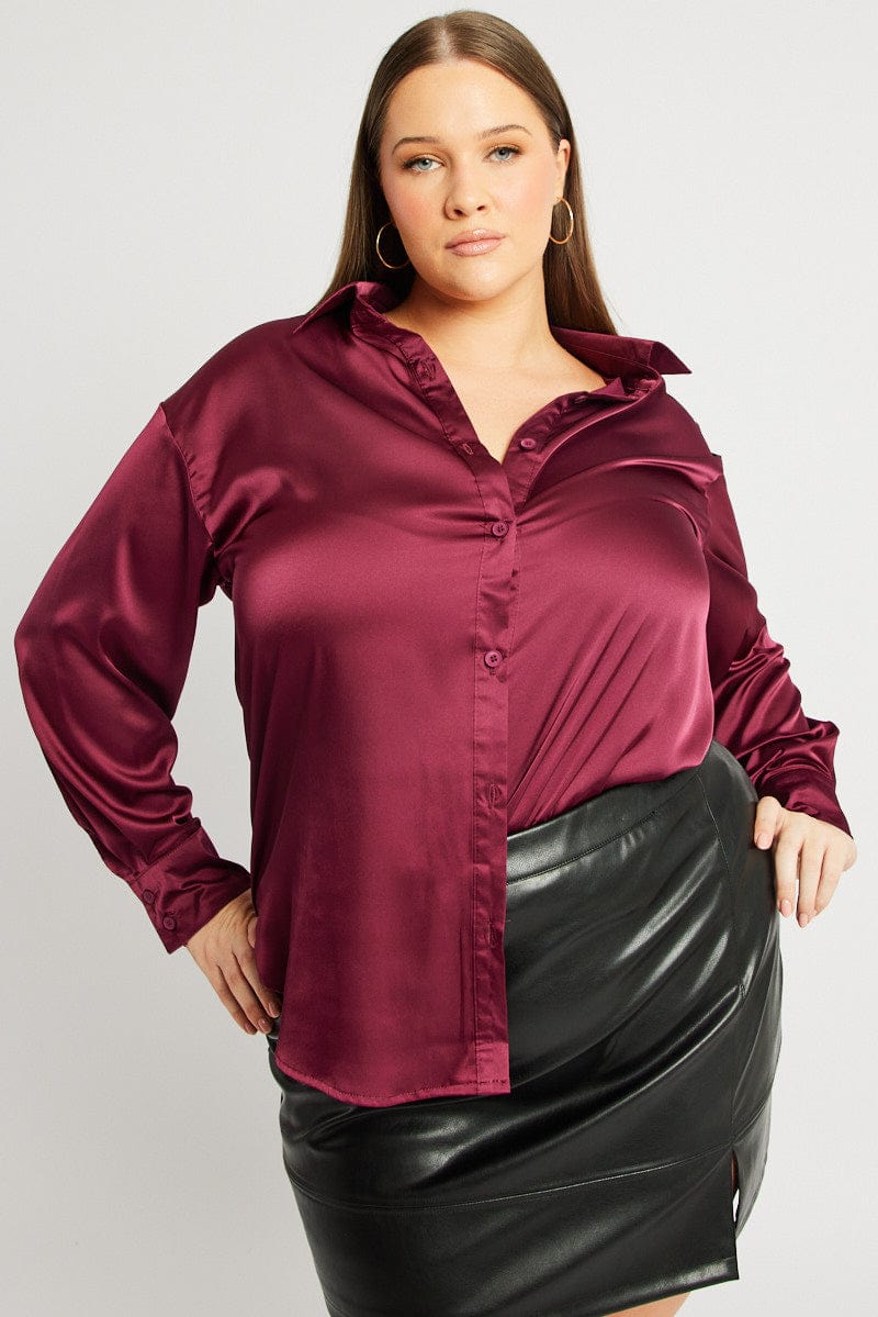 Red Satin Shirt Long Sleeve for YouandAll Fashion