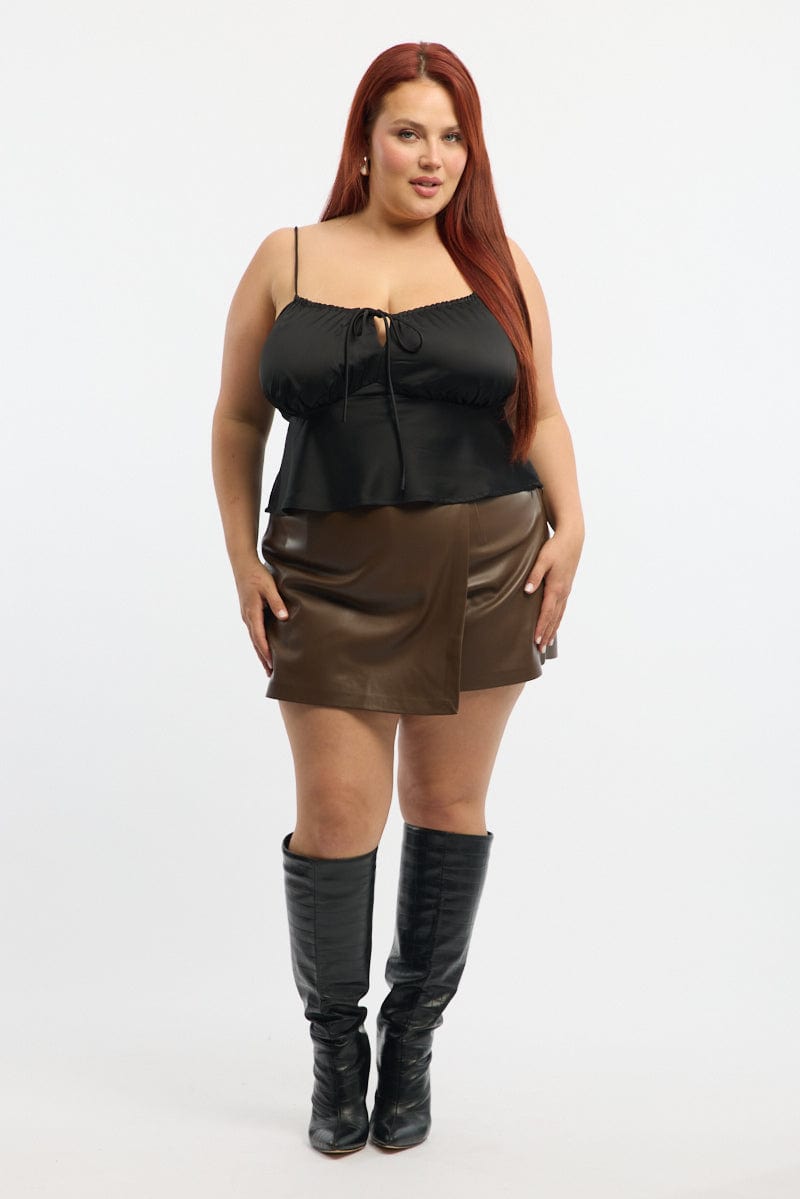 Black Satin Cami Top Ruched Bust for YouandAll Fashion