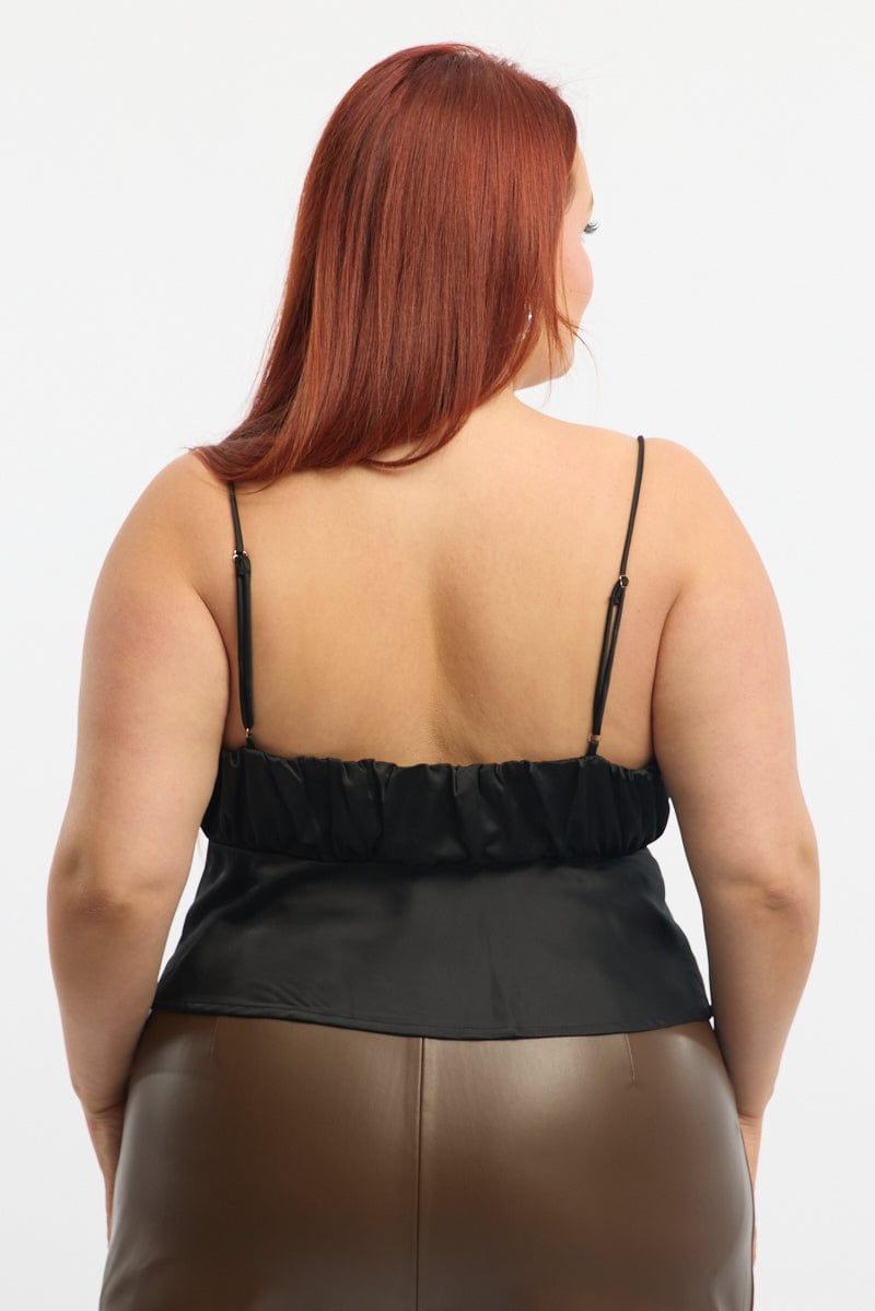 Black Satin Cami Top Ruched Bust for YouandAll Fashion