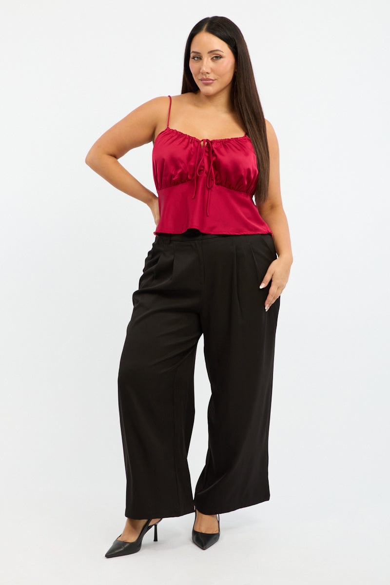 Red Satin Cami Top Ruched Bust for YouandAll Fashion
