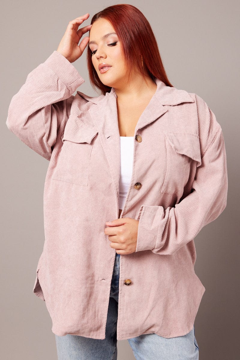 Pink Relaxed Shirt Long Sleeve Corduroy for YouandAll Fashion