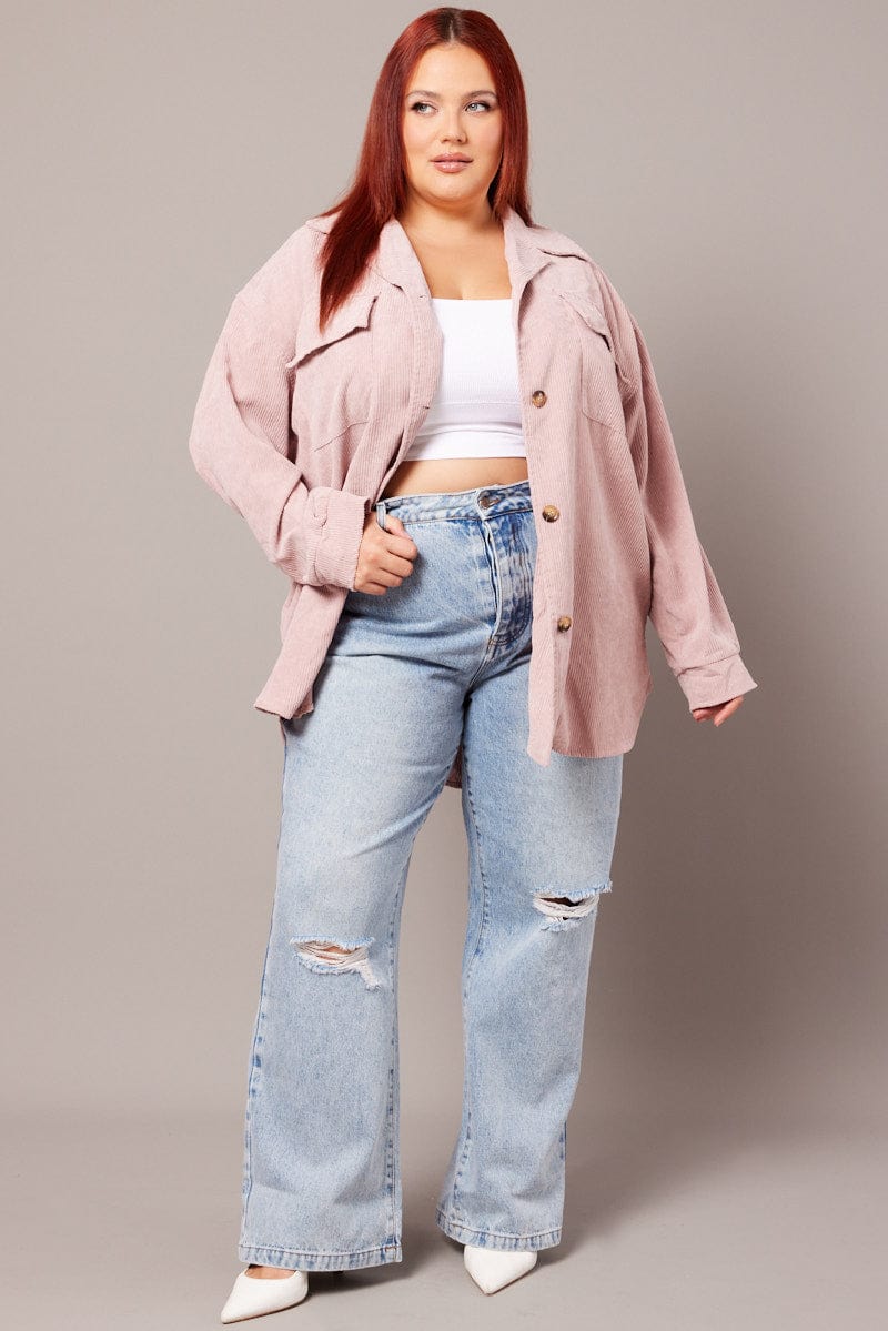 Pink Relaxed Shirt Long Sleeve Corduroy for YouandAll Fashion