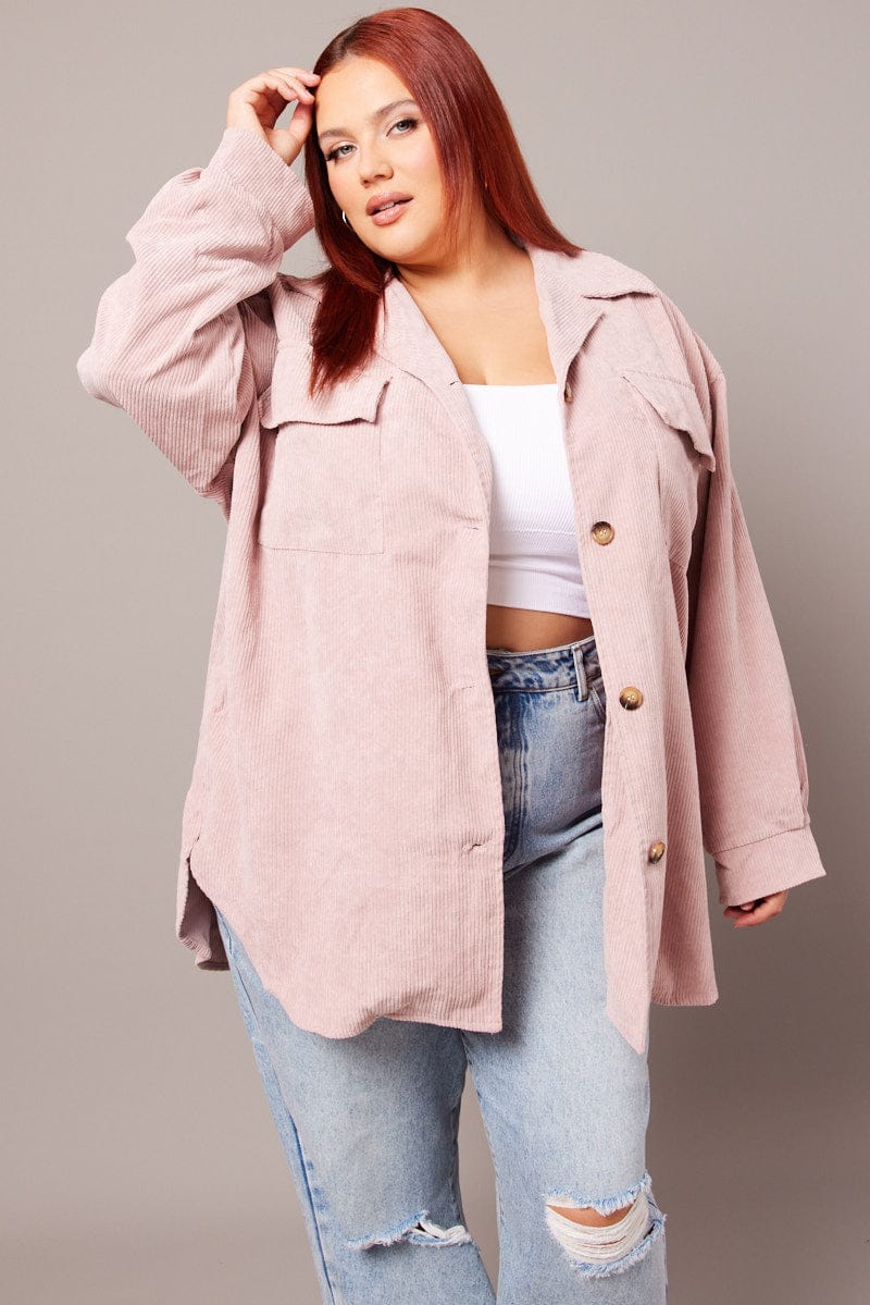 Pink Relaxed Shirt Long Sleeve Corduroy for YouandAll Fashion